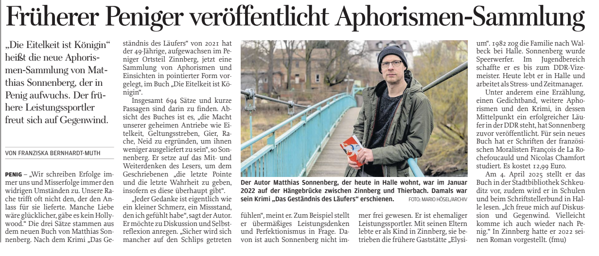 Zeitungsartikel: Früherer Peniger veröffentlicht Aphorismen-Sammlung